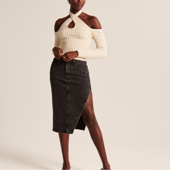 Abercrombie & Fitch High-Slit Denim Midi Skirt - Size 4 - Picture 2 of 11